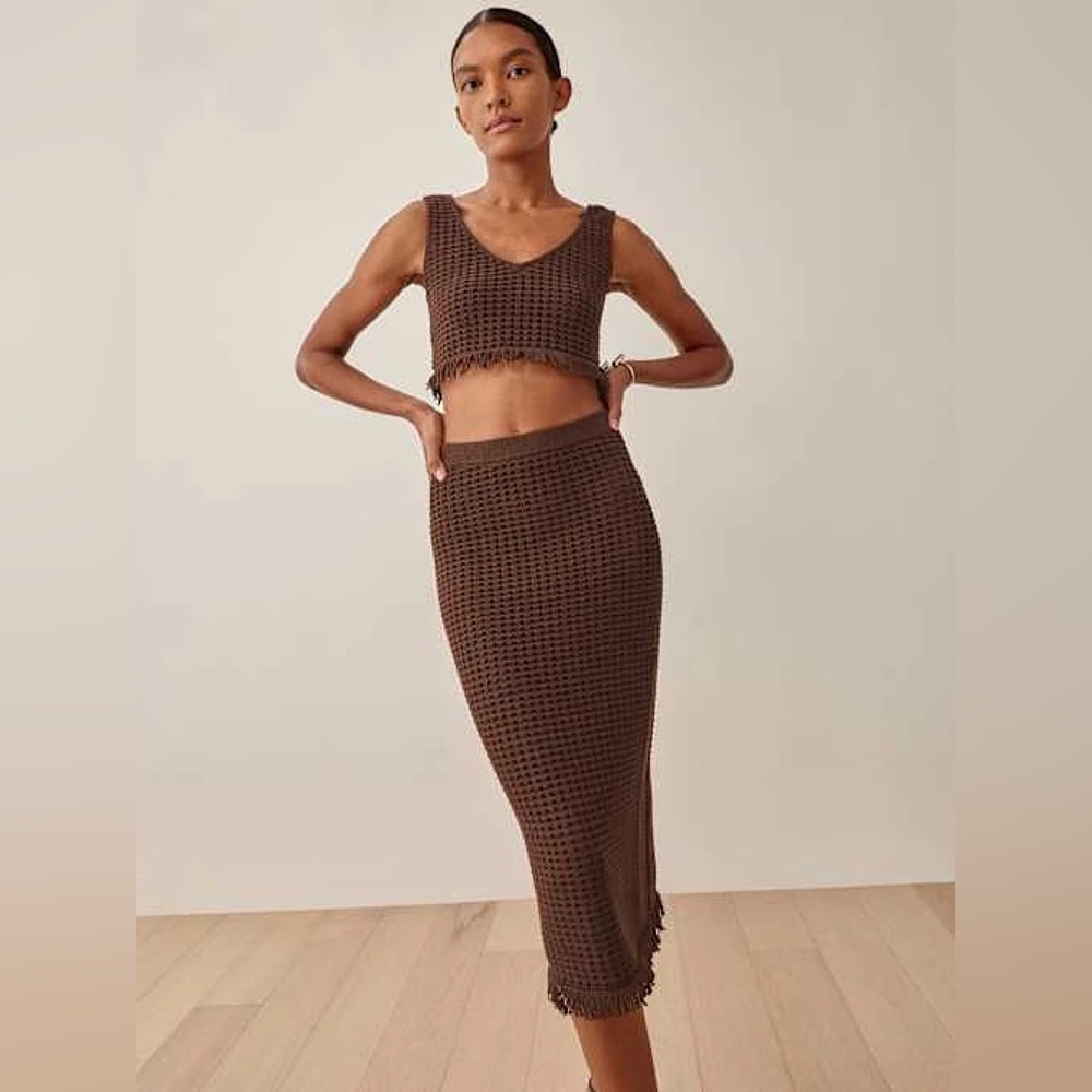 NWT Reformation Lieta cotton open knit set in chestnut - size s - Picture 4 of 9